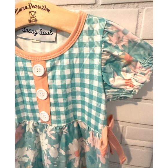 Toddler Girls 2T Sassy Saul Green Pink Plaid Floral Spring Summer Dress - Picture 4 of 11